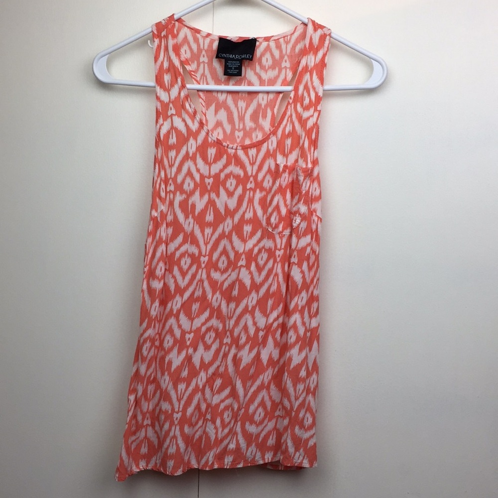 Coral and White Print Tank Top